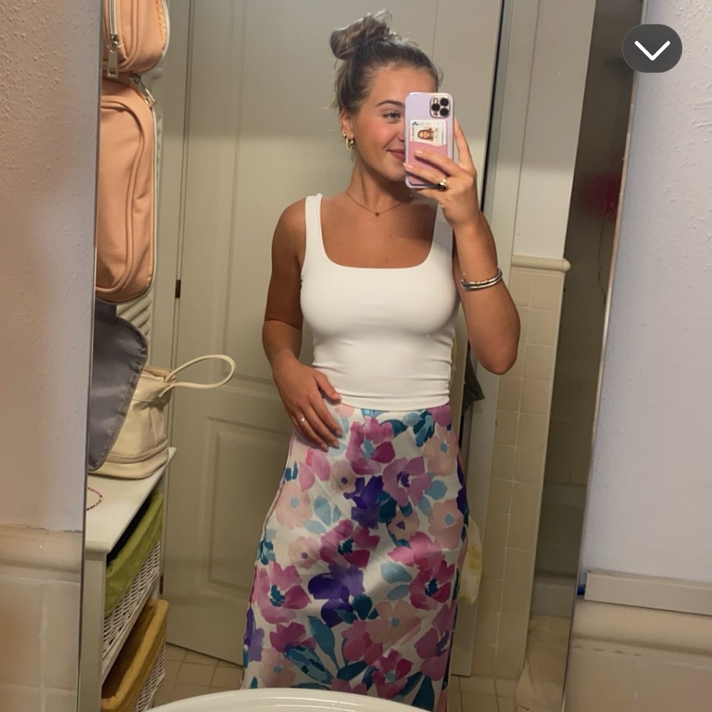 Timing Floral Midi Skirt in Pink and Purple